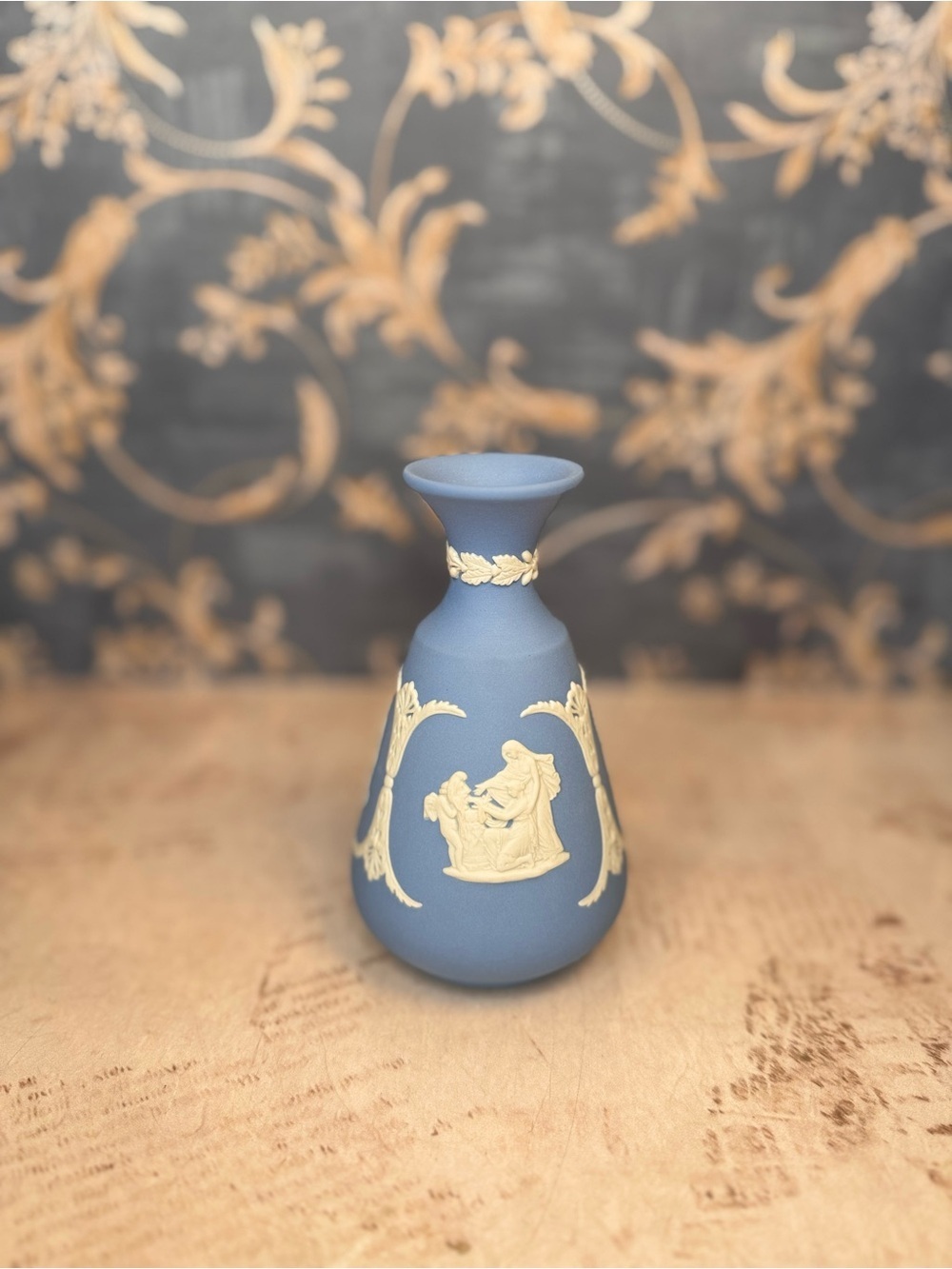 Vintage Wedgwood Jasperware Pale Blue Bud Vase England Classical Relief